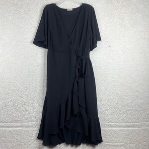 NWOT Kiyonna Womens Black Chloe Midi Wrap Dress PLUS SIZE 0X